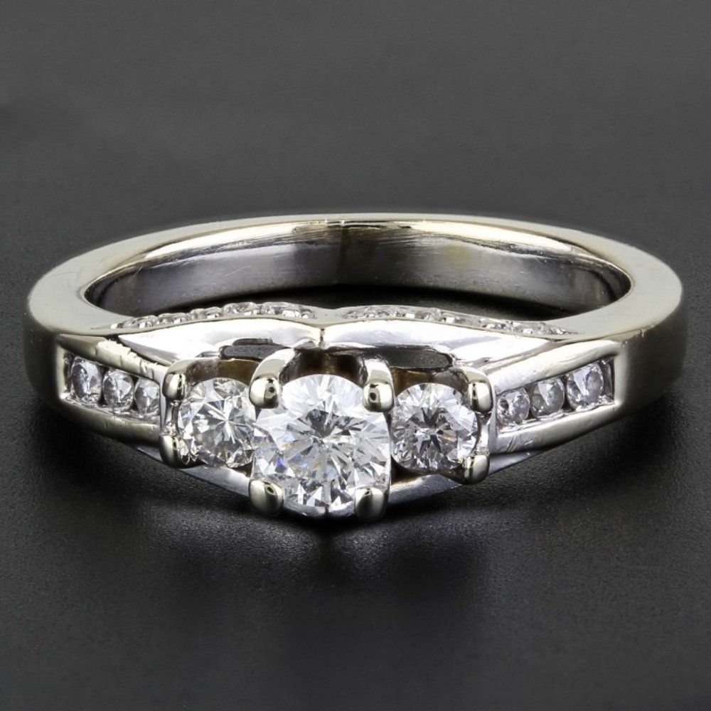 14K White Gold Three‑Stone Diamond Bridal / Engagement Ring